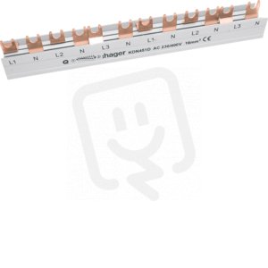 Hřebenová přípojnice 3P+N, 16mm2/12mod. pro 6ks přístrojů 1+N HAGER KDN451D