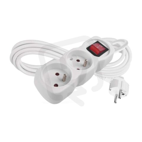 Prodlužovací kabel 3 m 2 zásuvky s vypínačem bílý PVC 1 mm2 EMOS P1213