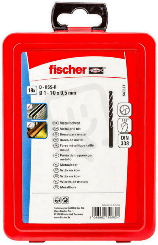 Vrták do kovu Set HSS-R DIN338 1-10mm po 0,5 FISCHER 543327