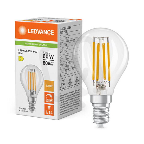 Světelný zdroj LED CLASSIC P DIM P 5.9W 827 Clear E14 LEDVANCE 4099854778520