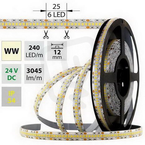 LED pásek SMD2835 WW, 240LED, 5m, 24V, 38,4 W/m