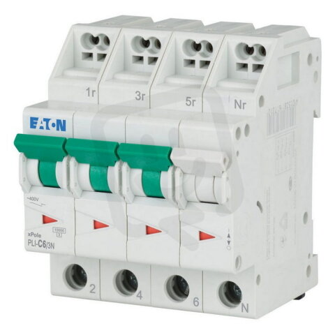 PLI-C6/3N Jistič PLI (bezšroubové svorky nahoře) char C 3+N-pólový 10kA 6A