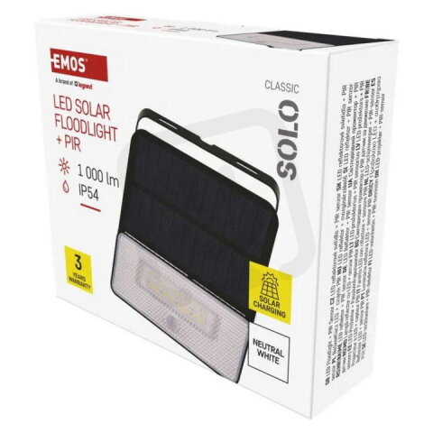 Solární LED reflektor SOLO s pohybovým čidlem, černý, neutrální bílá EMOS ZG121S