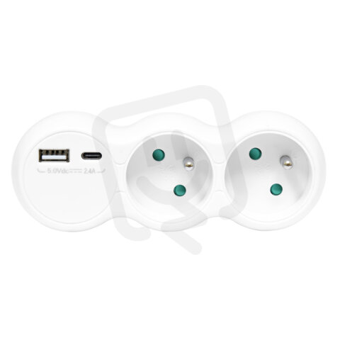 2-zásuvková rozbočka, 1xUSB, 1xUSB-C, 5V/2,4A ECOLITE XQBZ-01/3