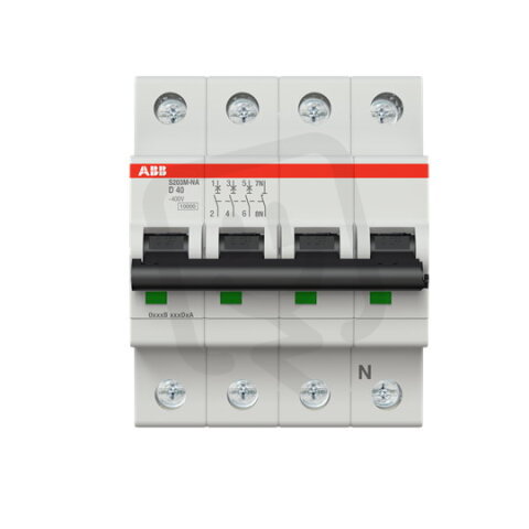 ABB S203M-D40NA jistič 3F odpojení N vodiče (3+NA) 40 A char. D 10kA