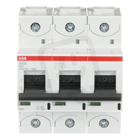 S803S-D63 jistič 3P char. D 63A s klecovou svorkou Icu 50kA ABB 2CCS863001R0631