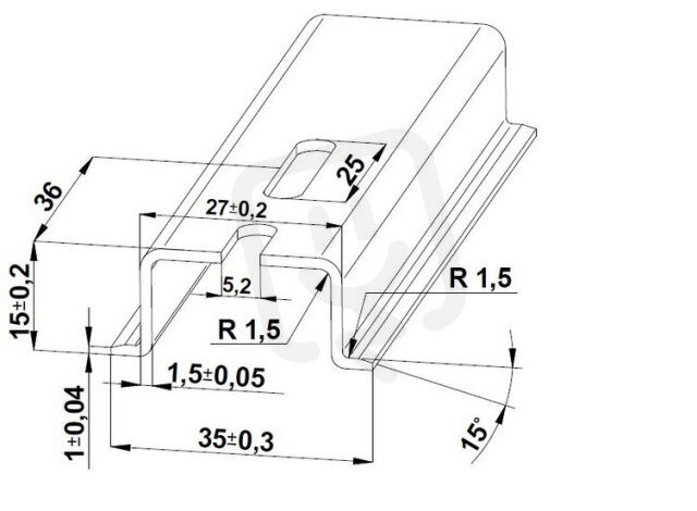 Lišta TH 35x15 - 1000 mm, perforovaná, pozink modrý, 5,2x25mm, cena za kus