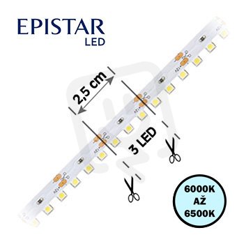 LED pásek 120LED/m 3528 IP20 6000-6500 K bílá 12V 3D 5m FK TECHNICS 4737957-60