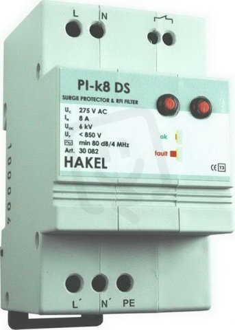 Jednofázový svodič přepětí  PI-k8 DS SPD typ 3 s VF filtrem HAKEL 30082