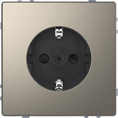 Zásuvka Merten D-Life 250V/16A SCHUKO clonky bezšroubová kov Nikl MTN2300-6050