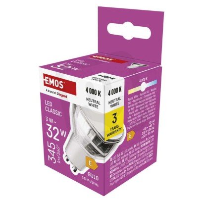 LED žárovka Classic MR16 GU10 3W (32W) 345 lm neutrální bílá EMOS ZQ8E18