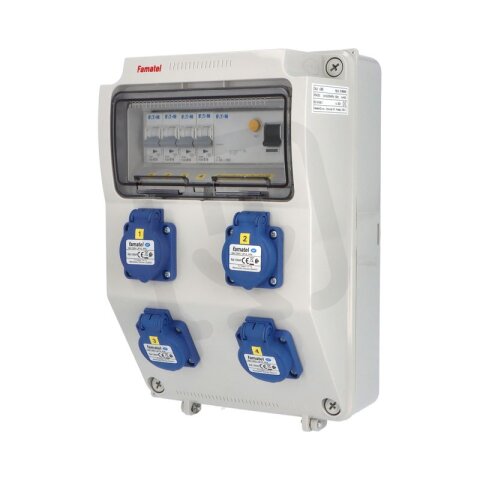 Zásuvková skříň FAMATEL vf365 IP54 jištěná s chráničem 63/4/003-A