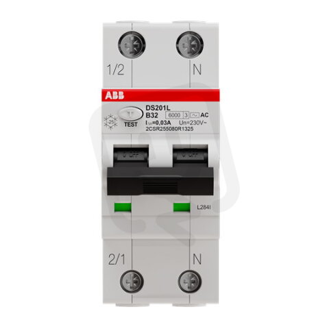 ABB DS201 B32 AC30 kombinace jistič/chránič 2P (1P+N) 32A 30mA B 6kA AC