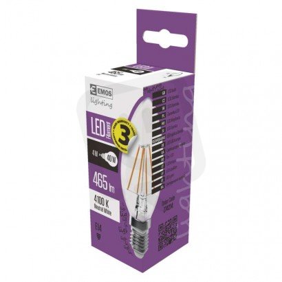 LED žárovka Filament 4W(40W) 465lm E14 NW candle Emos neutrální bílá