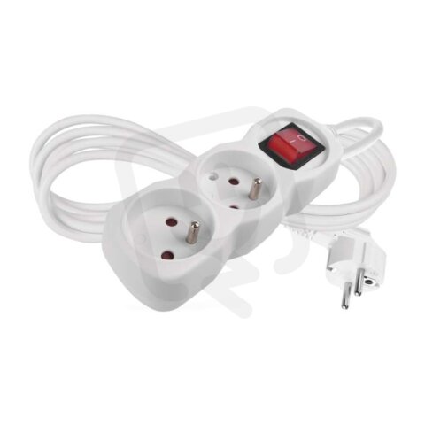 Prodlužovací kabel 2 m 2 zásuvky s vypínačem bílý PVC 1 mm2 EMOS P1212