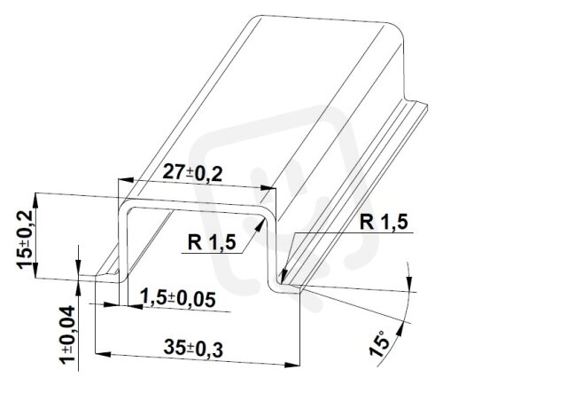 Lišta TH 35x15 - 1000 mm, plná, pozink modrý, cena za kus ELEKTRO BEČOV E451111
