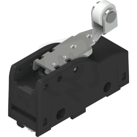 Mikrospínač Plast, 1NO+1NC, Válečková páka, Skokový spínací člen, IP00 MKV12R45