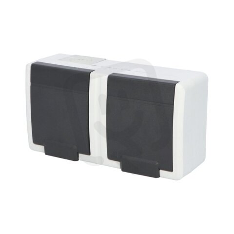 ATLAS 2K IP55 Zásuvka 2x 2P+PE, 2-nás vodorovná s ochr. kolíkem, šedá 19083-07