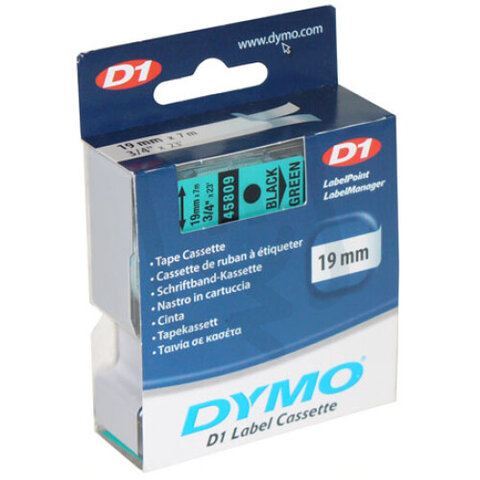 S0720890 45809 DYMO páska D1 plastová 19mm,černý tisk/zelený podklad,návin 7m