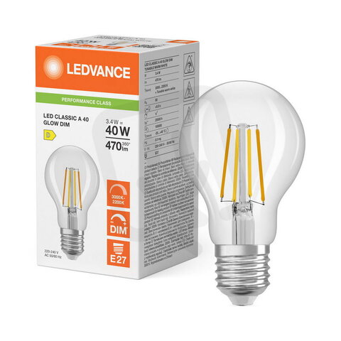 LEDCLA40GLOWDIM3.4W930 FILCL E27 P LEDV