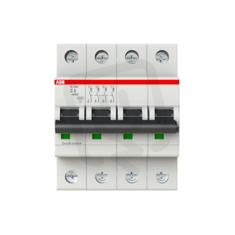 S204-C8 4 fázový jistič 8 A char. C 6kA ABB 2CDS254001R0084