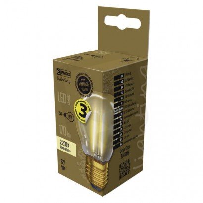 LED žárovka Filament 2W(18W) 170lm E27 WW Vintage Emos teplá bílá