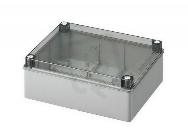 Krabice S-BOX 516-P, 240x190x90, IP56 šedá, průhl. víko, plastové šrouby, 650°C