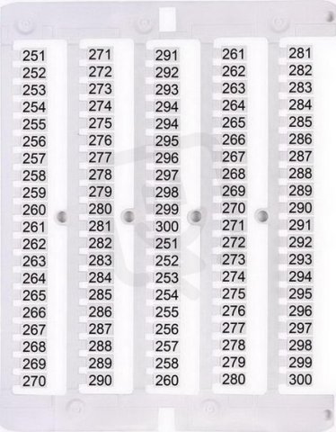 Označovací štítky ES-NU0851251 s potiskem čísel 251-300 ETI 003903082