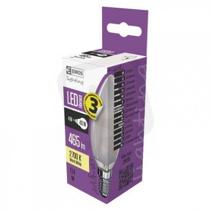 LED žárovka Filament 4W(40W) 465lm E14 WW candle Emos teplá bílá