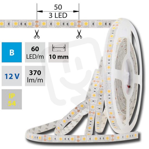 LED pásek SMD5050 modrý, 60LED/m, 14,4W/m, 450lm/m, IP54, DC 12V, 10mm, 5m