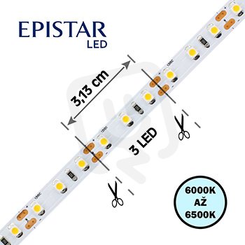 LED pásek 96LED/m 3528 IP20 6000-6500 K bílá 12V 20m FK TECHNICS 4738197-60