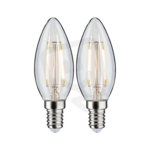 LED svíčka Filament E14 230V 2x2,7W 2700K čirá PAULMANN 28855