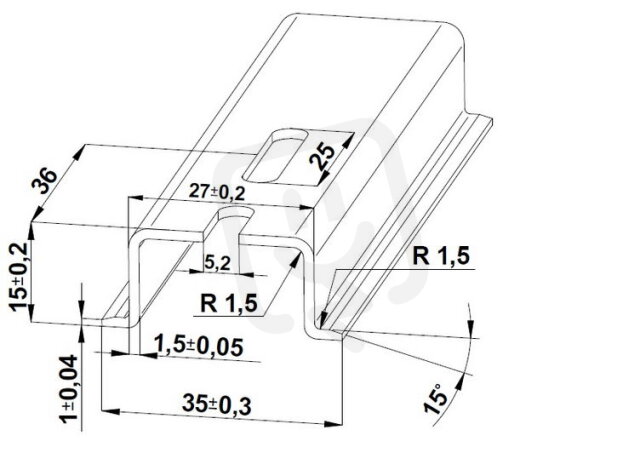 Lišta TH 35x15 - 2000 mm, perforovaná, pozink modrý, 5,2x25mm, cena za kus
