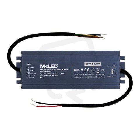 Napájecí zdroj 100W DC12V/8,33A IP67 hliníkové provedení MCLED ML-732.106.39.0
