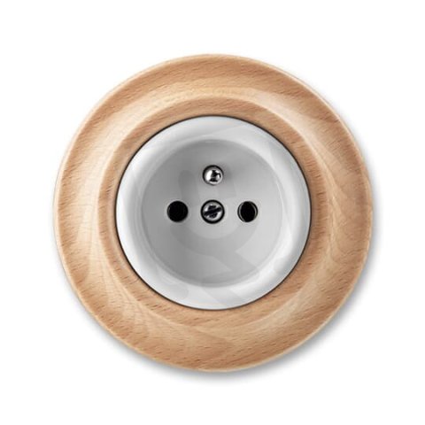 ABB DECENTO Zásuvka s ochranným kolíkem bílá-porc./přírodní buk 5519K-C02347 50