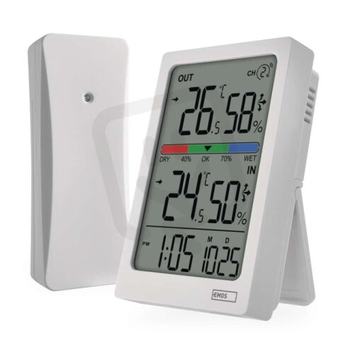 Digitální teploměr s vlhkoměrem bezdrátové čidlo budík datum EMOS E0558W