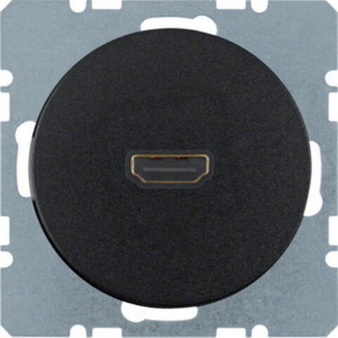 Zásuvka, HDMI, vývod zezadu 90°, Berker R.1/R.3, černá, lesk HAGER WLF4380BG