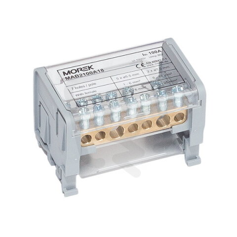 Distribuční blok MOBLOCK MAB 100A-7 (2 pól), 2x25+7x6mm2 MOREK MAB2100A18