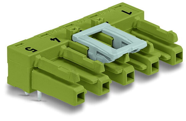 Zásuvka na desky plošných spojů, úhlové, 5pól., světle zelená