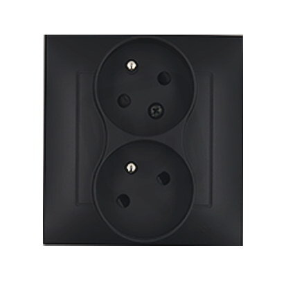Zásuvka dvojnásobná s uzemněním, pootočená 16A, 250V~, s clonkami, černá matná
