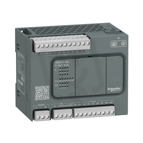 PLC Modicon M200, 24VDC, 9DI, 7DO NPN, Micro SD, 1 x Sériová linka RS 232/RS 485