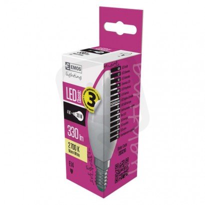 LED žárovka Classic svíčka/E14/4,1 W (32 W)/350 lm/teplá bílá EMOS ZQ3210