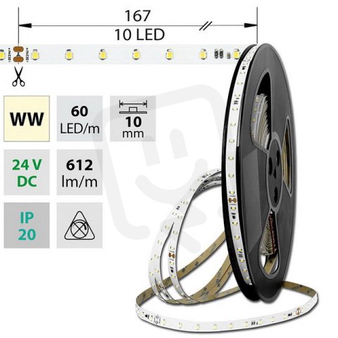 LED pásek SMD2835 WW,60LED , 20m, 24V, 6,5 W/m