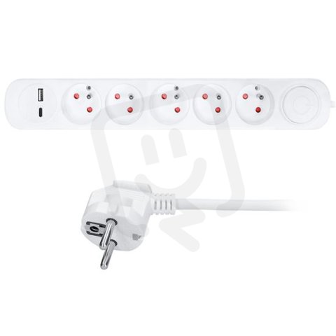 5z + USB A+C 2.4A prodlužovací přívod 3m 3 x 1mm2 bílý vypínač SOLIGHT PP152USBC