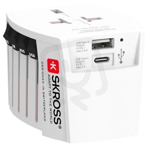 Cestovní adaptér MUV USB, USB A+C, univerzální pro 150 zemí SOLIGHT PA48USBC