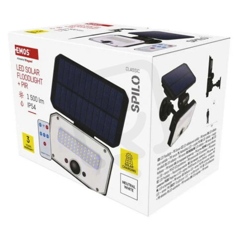 Solární LED reflektor SPILO s pohybovým čidlem černý neutrální bílá EMOS ZG132S