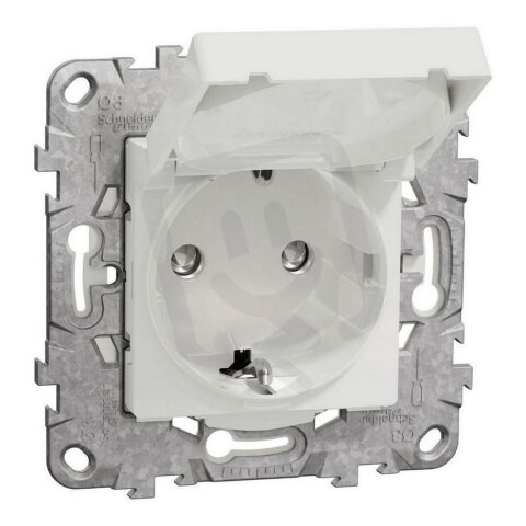 Zásuvka SCHUKO NOVÁ UNICA 2P+E 250V/16A, IP44, clonky, bezšroubová, Zamak, Bílá