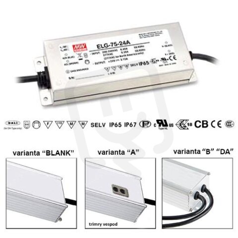 Stmívatelný napěťový zdroj 76W 24V 3150mA MEAN WELL ELG-75-24B-3Y