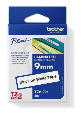 Páska BROTHER TZe-221, bílá/černá (9mm, laminované)