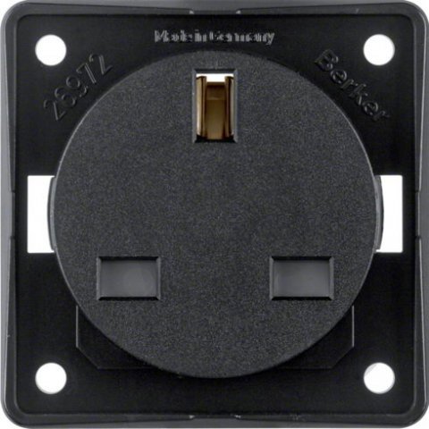 Zásuvka s ochranným kontaktem, BRITISH STANDARD, Integro přístroj, černá mat